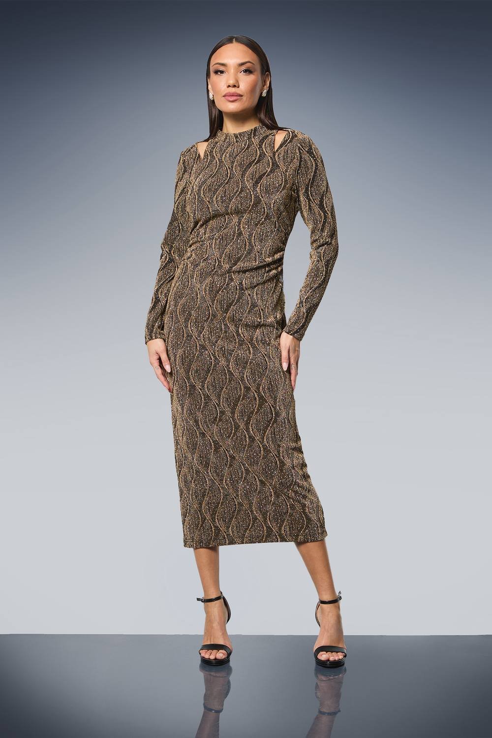 Principles Principles Women's Cut-Out Detail Sparkle Jersey Midi Dress in Gold - 2