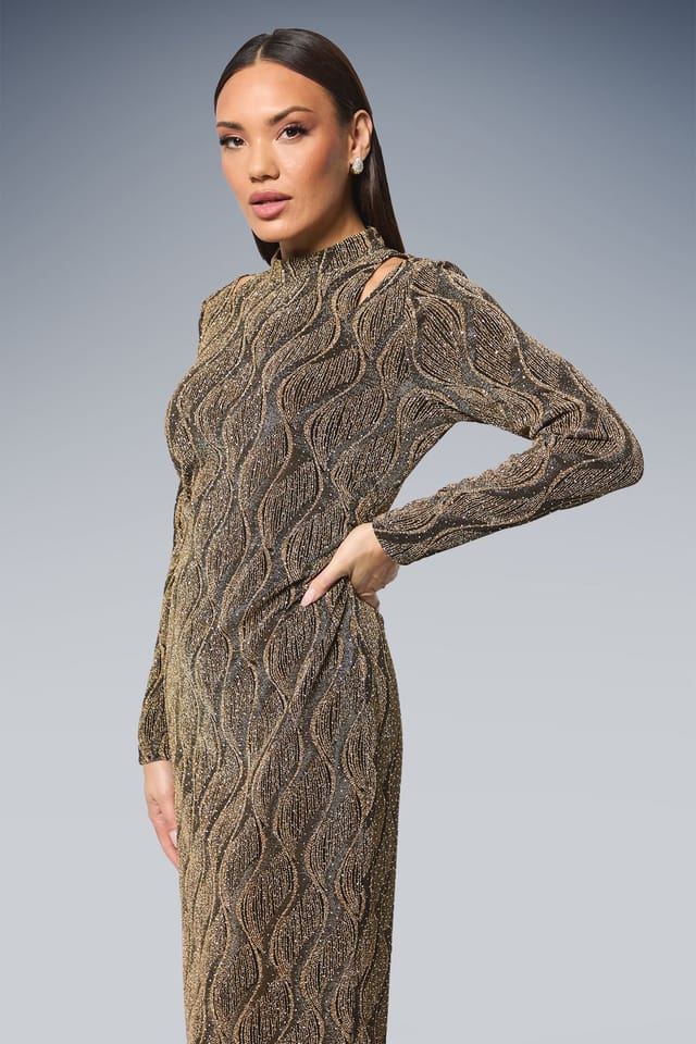 Principles Principles Women's Cut-Out Detail Sparkle Jersey Midi Dress in Gold - 2