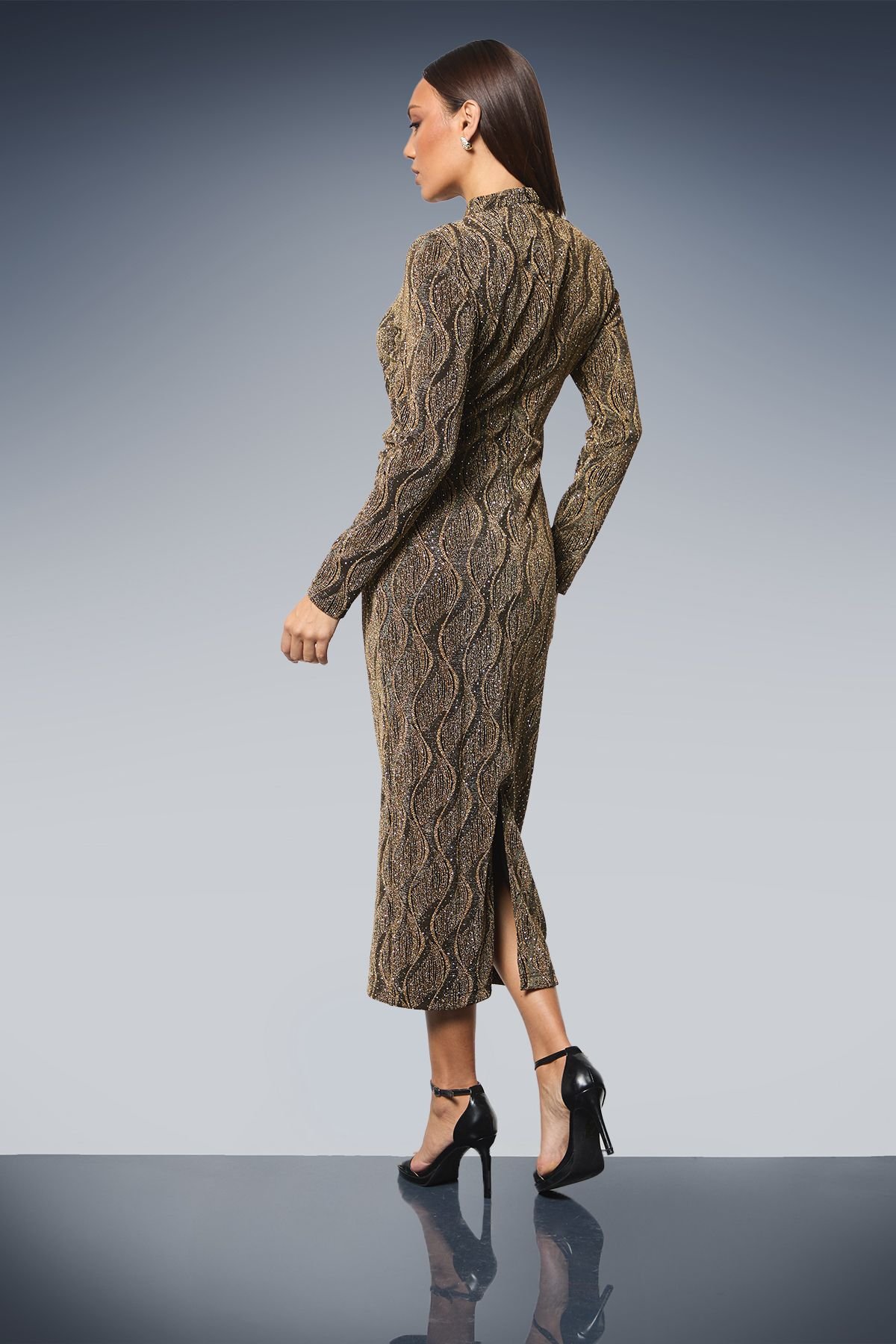 Principles Principles Women's Cut-Out Detail Sparkle Jersey Midi Dress in Gold - 3