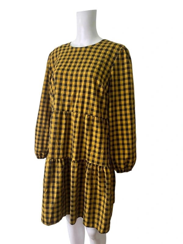 New Look Mustard & Black Gingham Shift Dress Size Medium 14