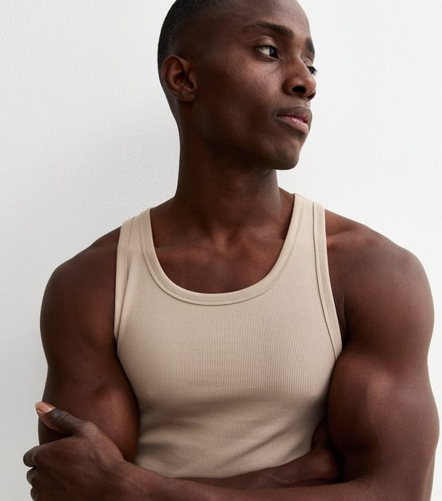 New Look Men's Stone Muscle Fit Ribbed Jersey Vest New Look - 2
