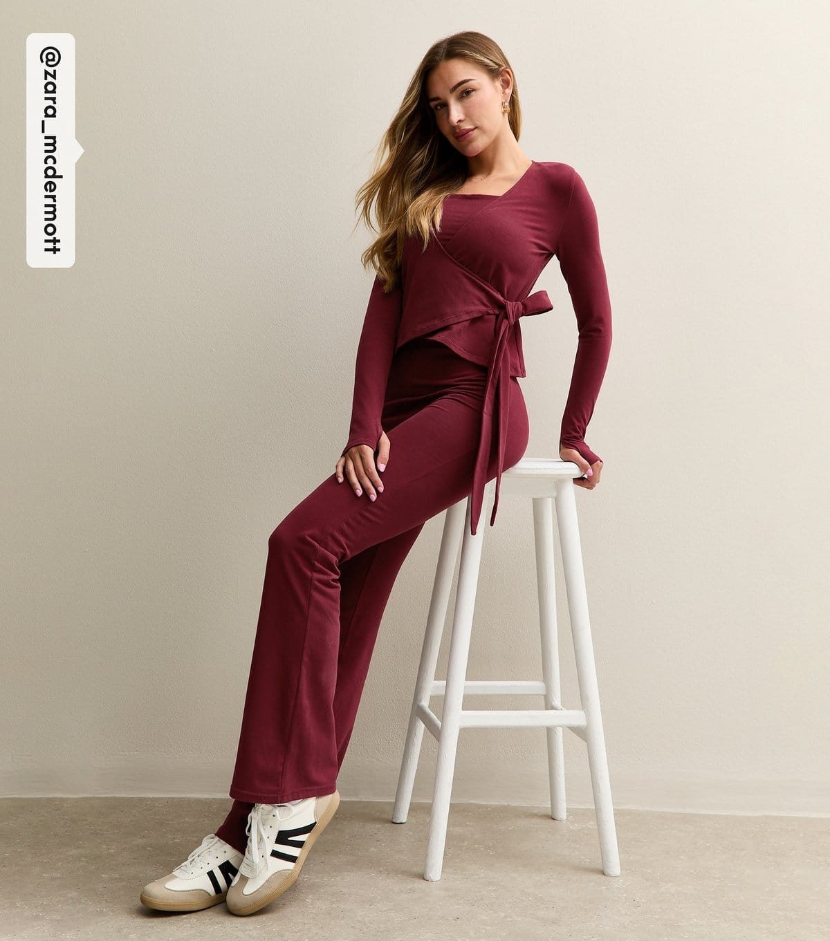 Rise Women's by Zara McDermott Burgundy Drawstring Waist Wide Leg Trousers Rise New Look - 4