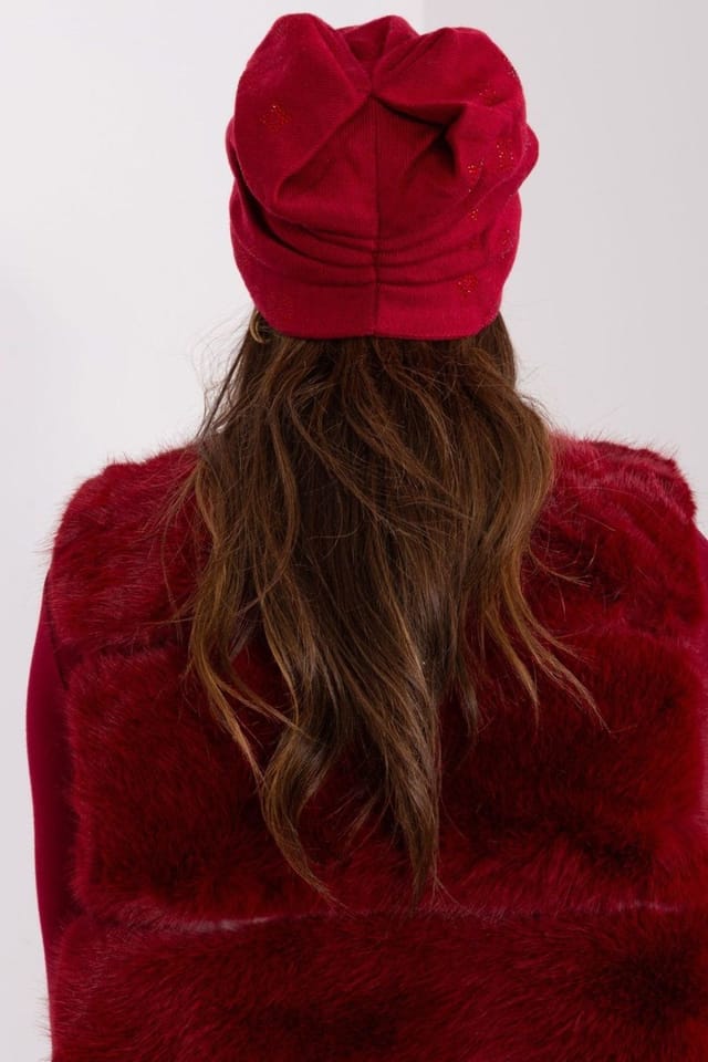 Love Lace Love Lace Women's Warm Winter Cashmere Beanie Hat with Rhinestone Decorative Applique in Red - 3