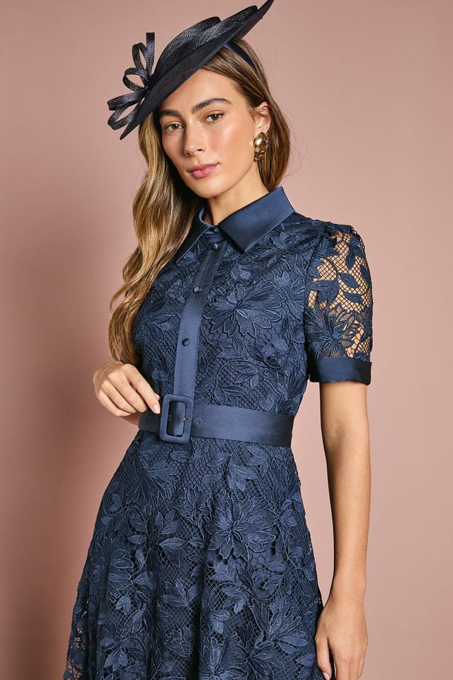 Coast Coast Women's Satin Trim Lace Shirt Midi Dress in Dusty Blue - 2