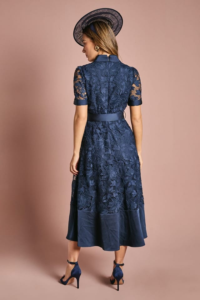 Coast Coast Women's Satin Trim Lace Shirt Midi Dress in Dusty Blue - 3