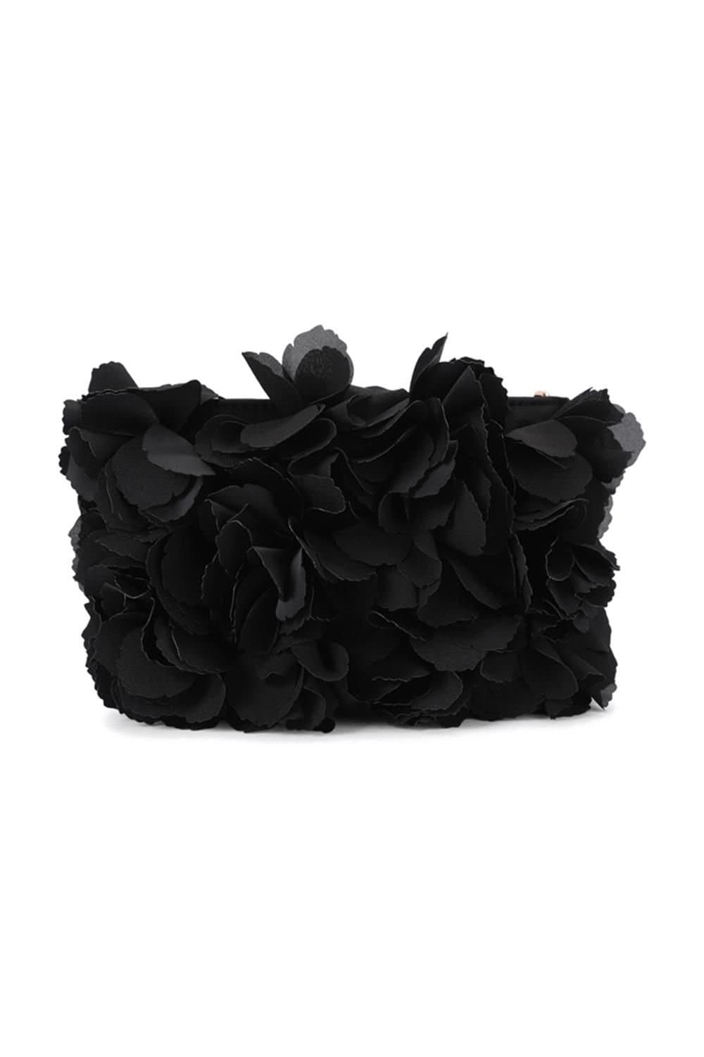 Carvela Carvela Black Satin Flower Accented Clutch Bag