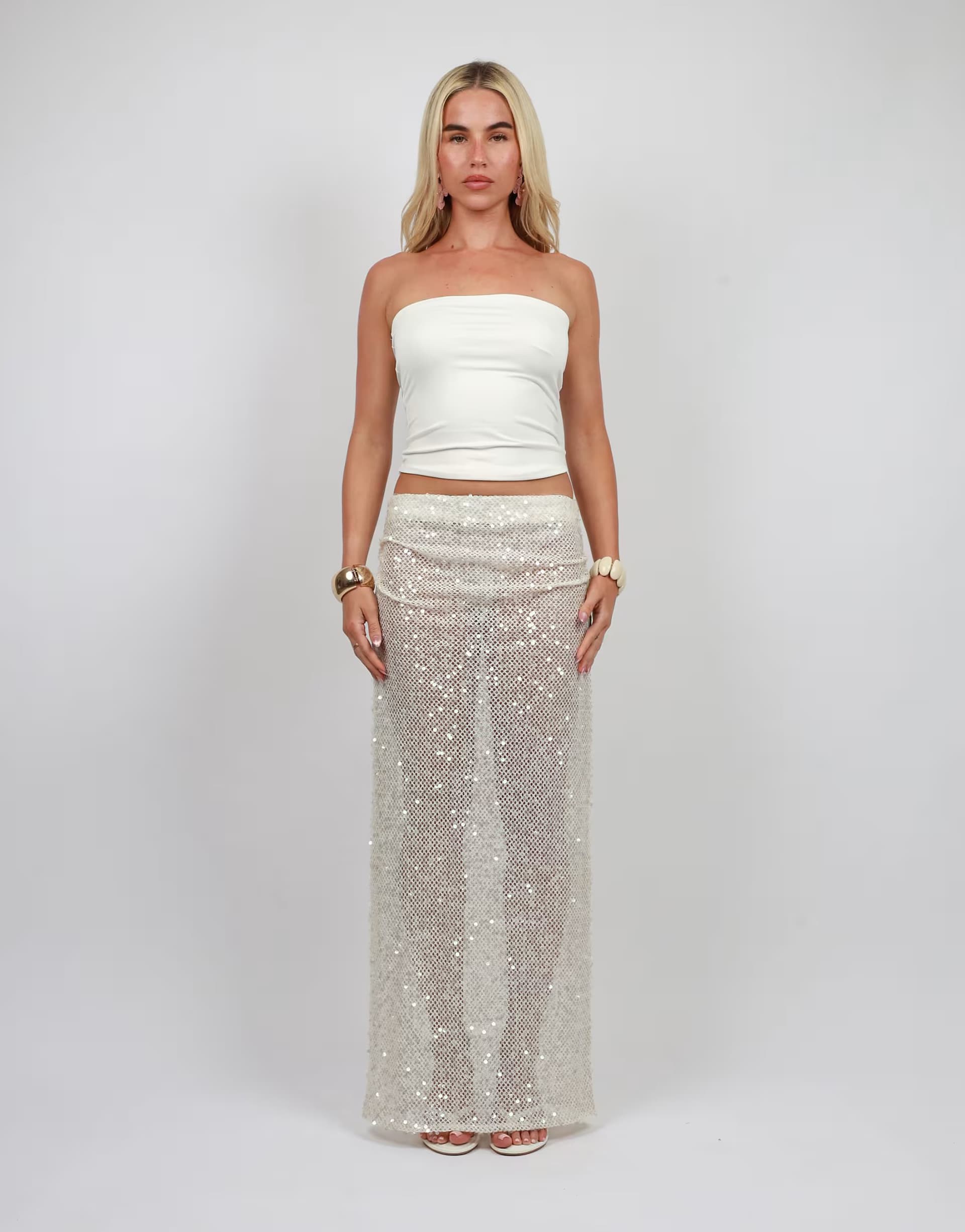 ASOS Simmi London Sequin maxi beach skirt in cream
