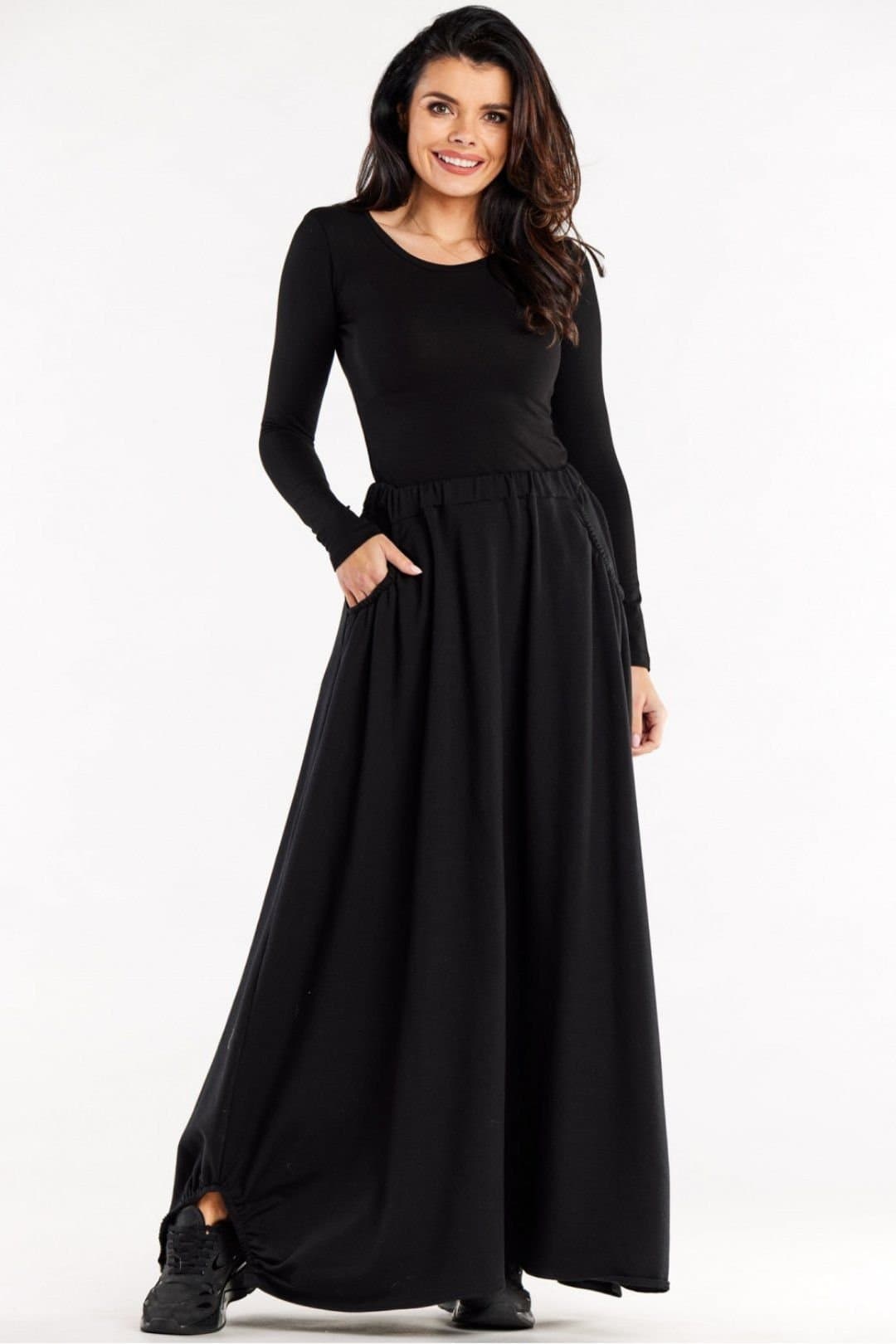 Love Lace Love Lace Women's Trapeze Long Skirt with Pockets Elastic Waist in Black