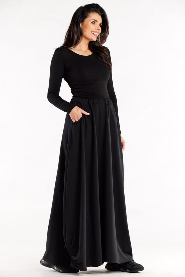 Love Lace Love Lace Women's Trapeze Long Skirt with Pockets Elastic Waist in Black - 2