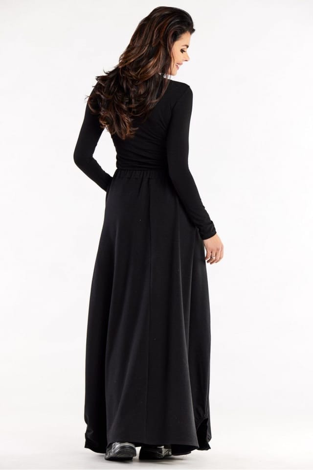 Love Lace Love Lace Women's Trapeze Long Skirt with Pockets Elastic Waist in Black - 3