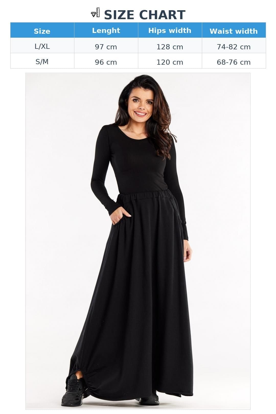Love Lace Love Lace Women's Trapeze Long Skirt with Pockets Elastic Waist in Black - 4