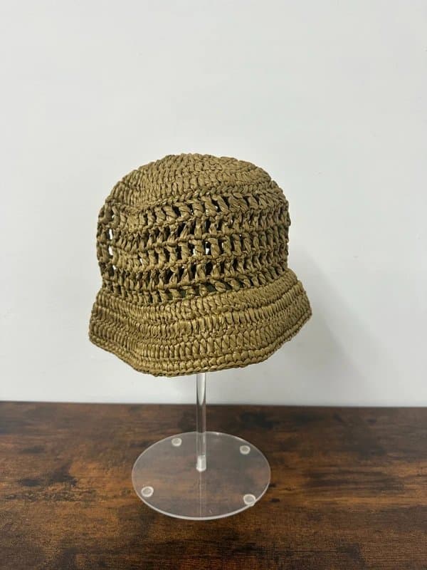 Prada Prada Crochet Bucket Hat Raffia-Effect Yarn Military Green Size M