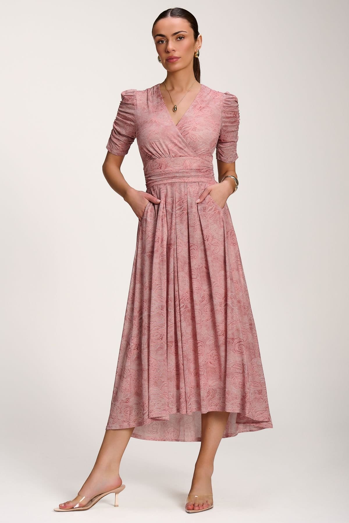 Jolie Moi Jolie Moi Women's Printed Mesh Dip Hem Maxi Dress in Pale Pink - 4