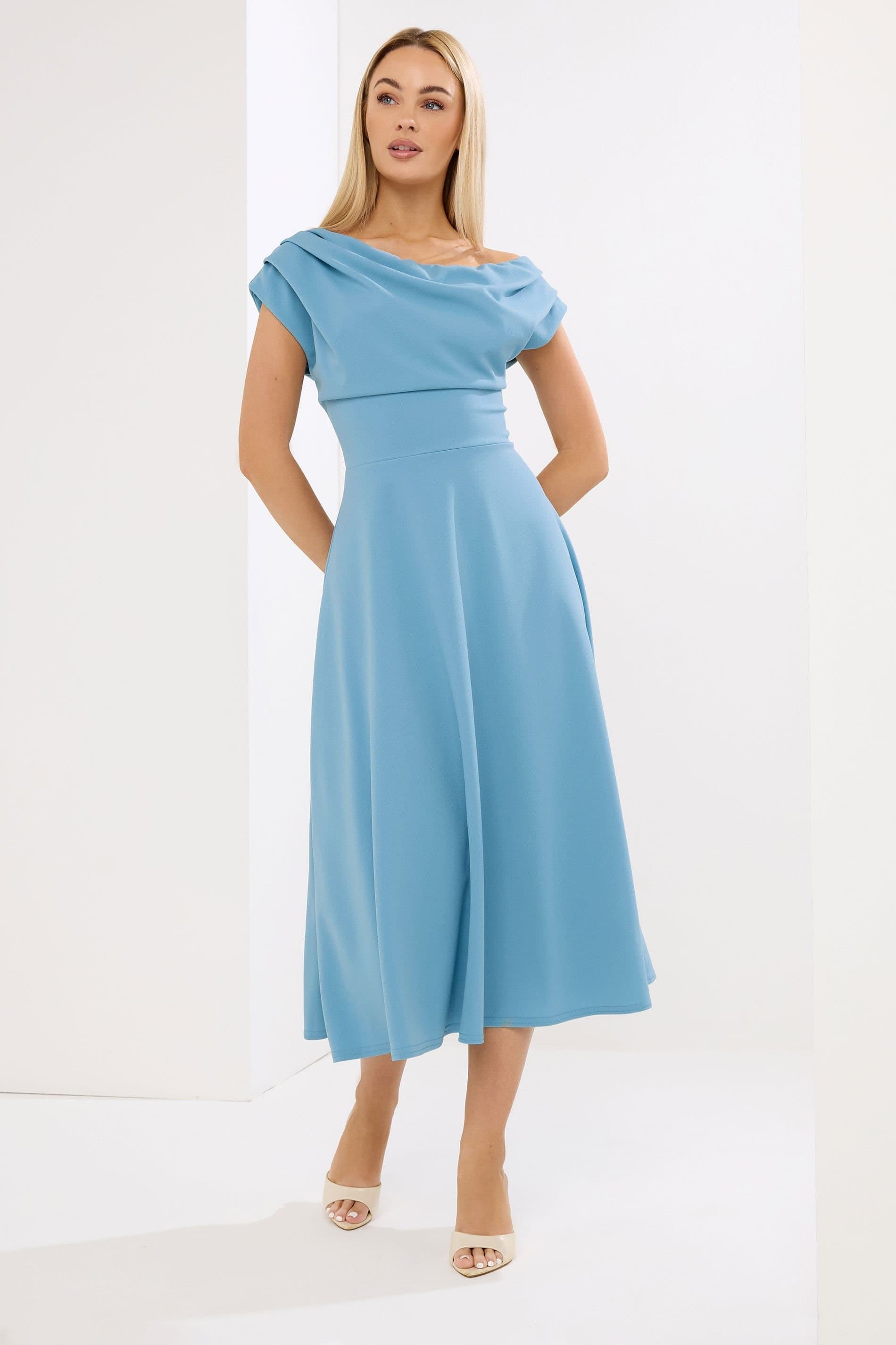 Star By Julien Macdonald Star by Julien Macdonald Women's Off Shoulder Fit & Flare Dress in Baby Blue