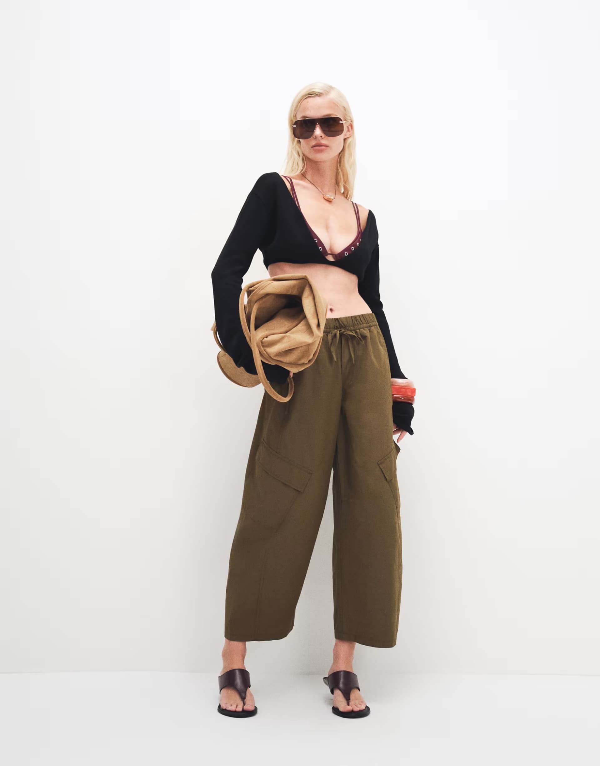 ASOS ONLY cargo barrel trousers in khaki