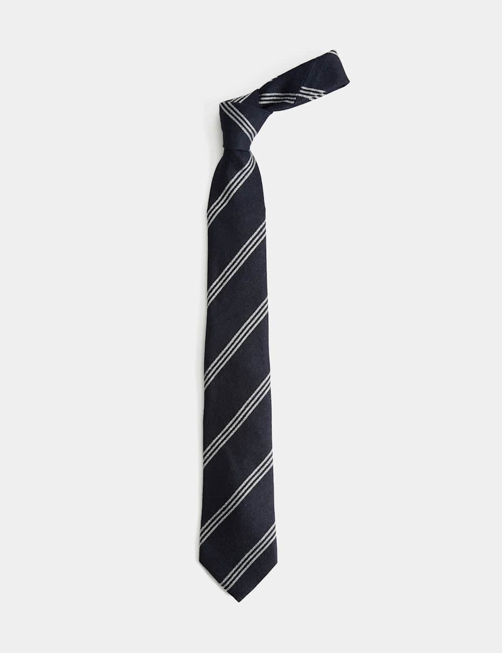 Marks & Spencer M&S Wool Rich Triple Stripe Tie Navy