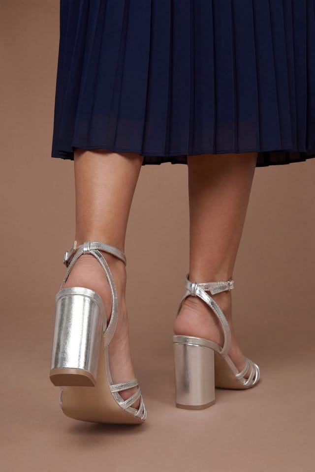Coast Coast Women's Trudie Faux Leather Lattice Front High Block Heel Sandals in Silver - 2