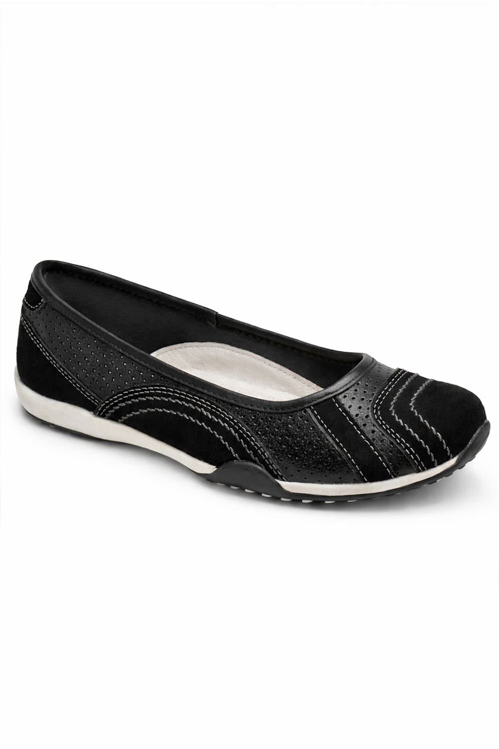 Down To Earth Down To Earth Women's Perforated Action Leather Ballet Pump with Contrast Sole in Black
