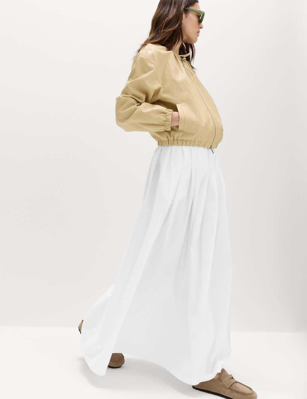 Marks & Spencer M&S Pure Cotton Pleated Maxi Skirt White