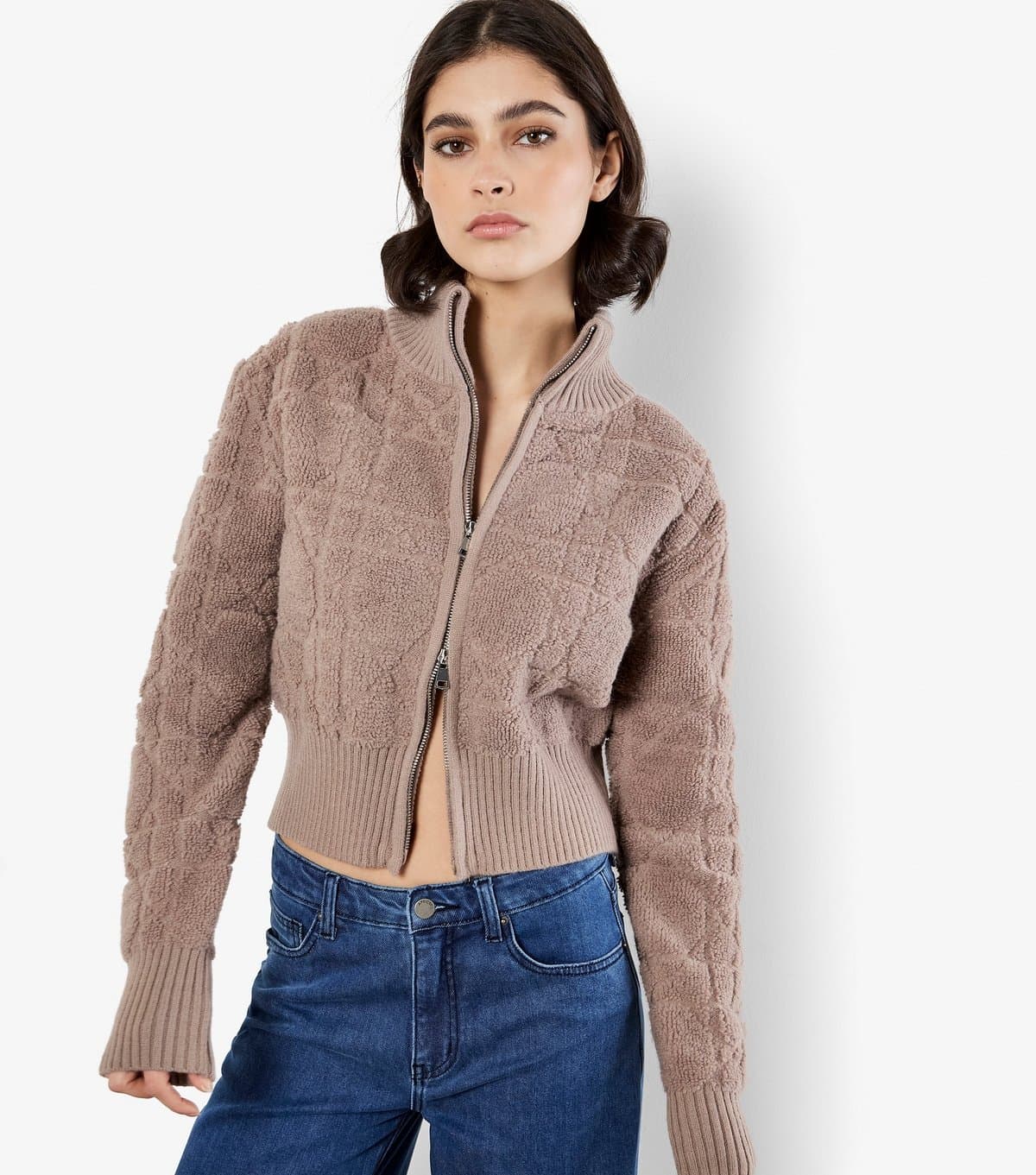 Apricot Apricot Light Brown Terry Towelling Bomber Jacket