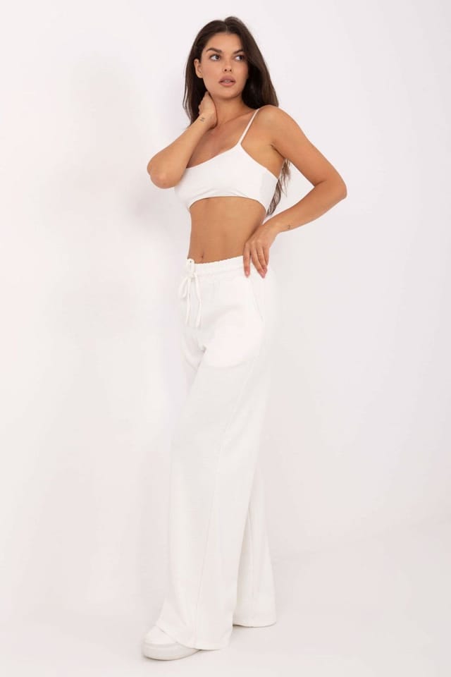 Love Lace Love Lace Women's Wide Leg Casual Sweatpants with Tie Waist in White - 2