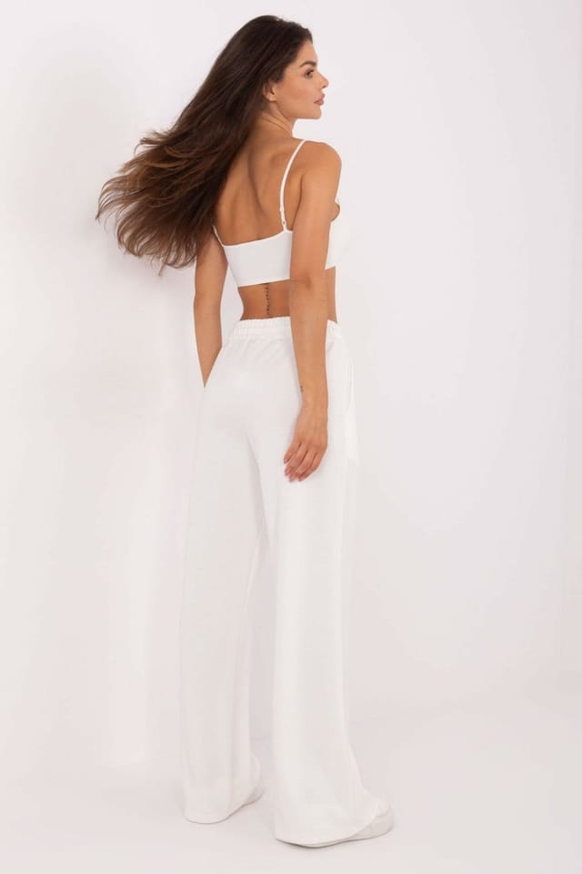 Love Lace Love Lace Women's Wide Leg Casual Sweatpants with Tie Waist in White - 3