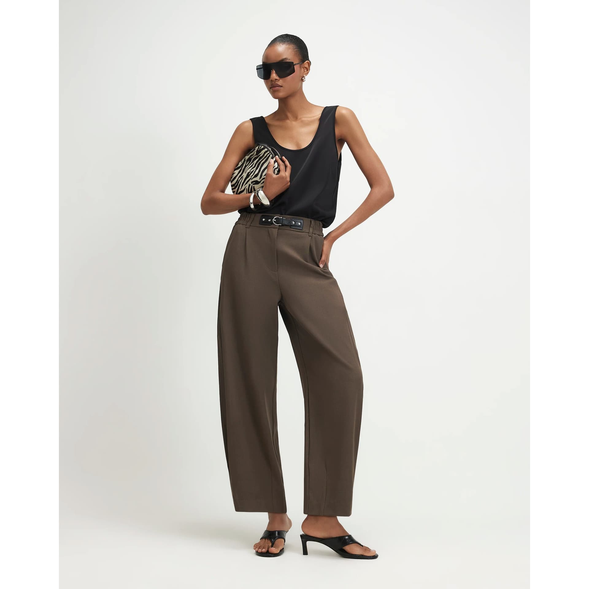 River Island River Island Womens Brown Belt Trim Leg Barrel Trousers