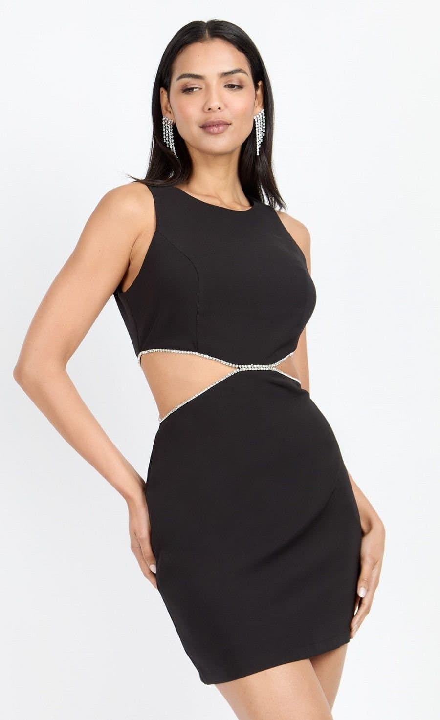 Little Mistress Little Mistress Women's Black Diamanté Cut-Out Mini Dress