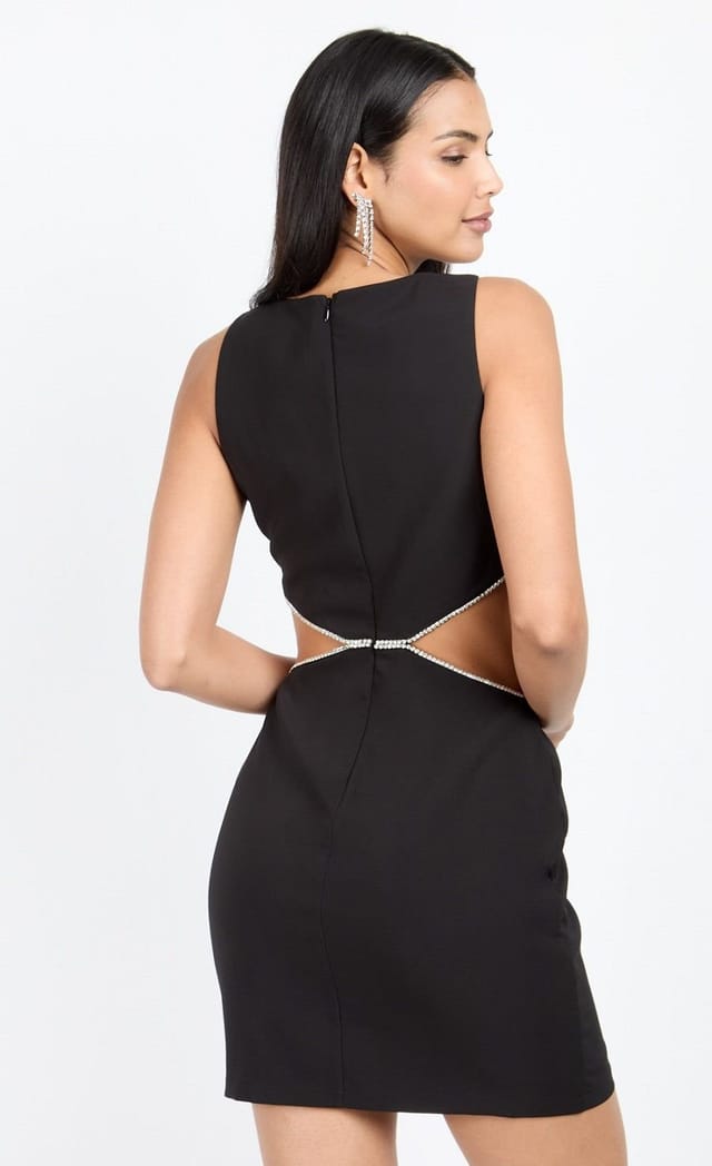 Little Mistress Little Mistress Women's Black Diamanté Cut-Out Mini Dress - 2