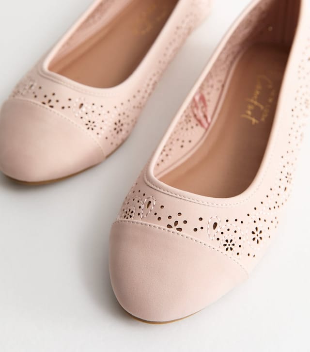 New Look Women's Wide Fit Pink Faux Leather Floral Cutout Ballet Pumps Vegan New Look - 3