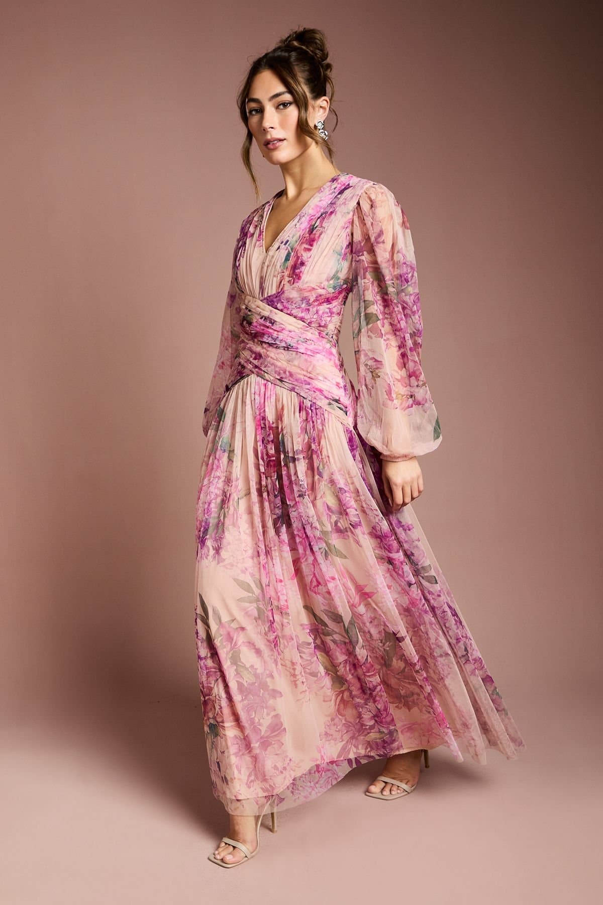 Coast Coast Women's Printed Floral Mesh Midaxi Dress in Pink