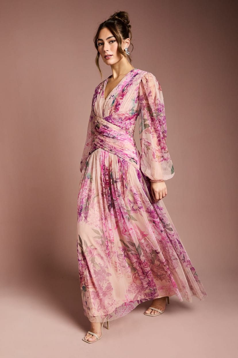 Coast Coast Women's Printed Floral Mesh Midaxi Dress in Pink - 1