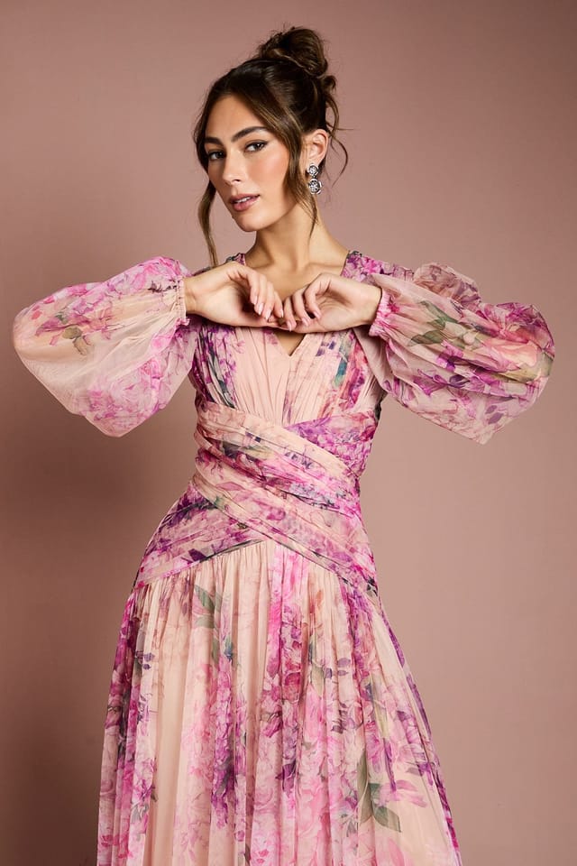 Coast Coast Women's Printed Floral Mesh Midaxi Dress in Pink - 2