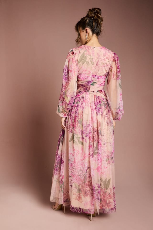 Coast Coast Women's Printed Floral Mesh Midaxi Dress in Pink - 3