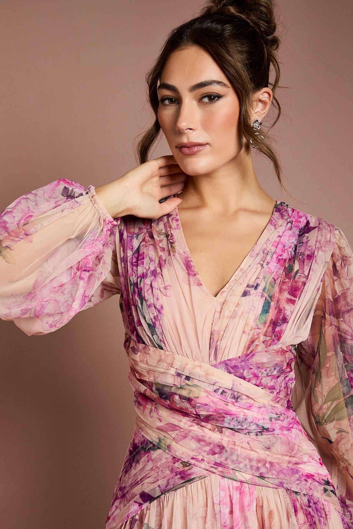 Coast Coast Women's Printed Floral Mesh Midaxi Dress in Pink - 4