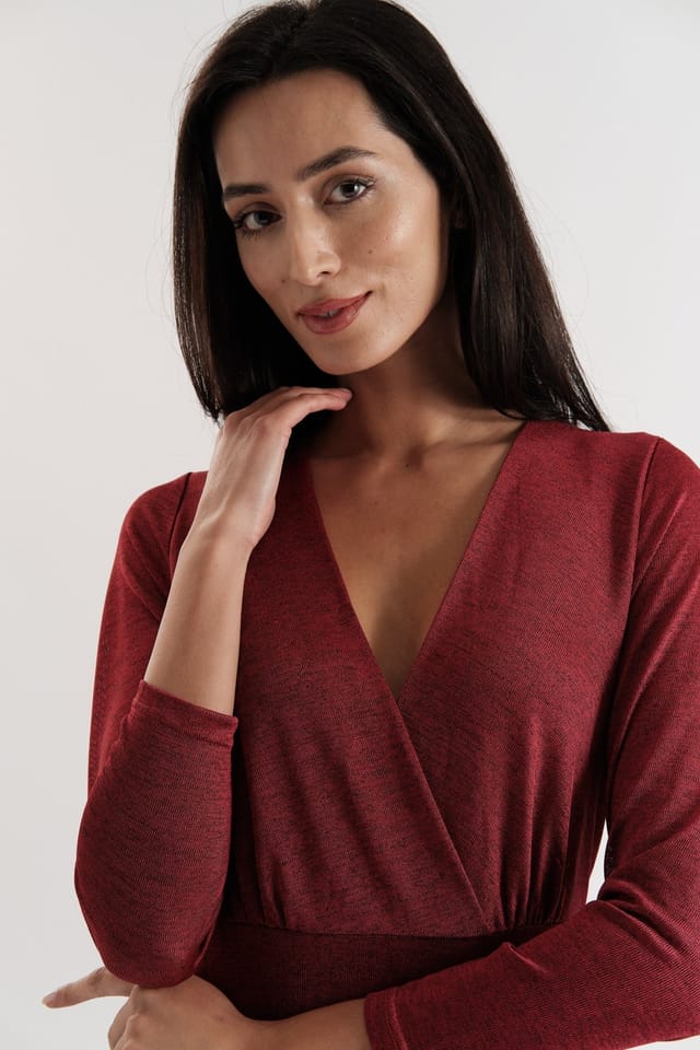 Louche Louche Women's Sona Marl Faux Wrap Midi Dress in Red - 3