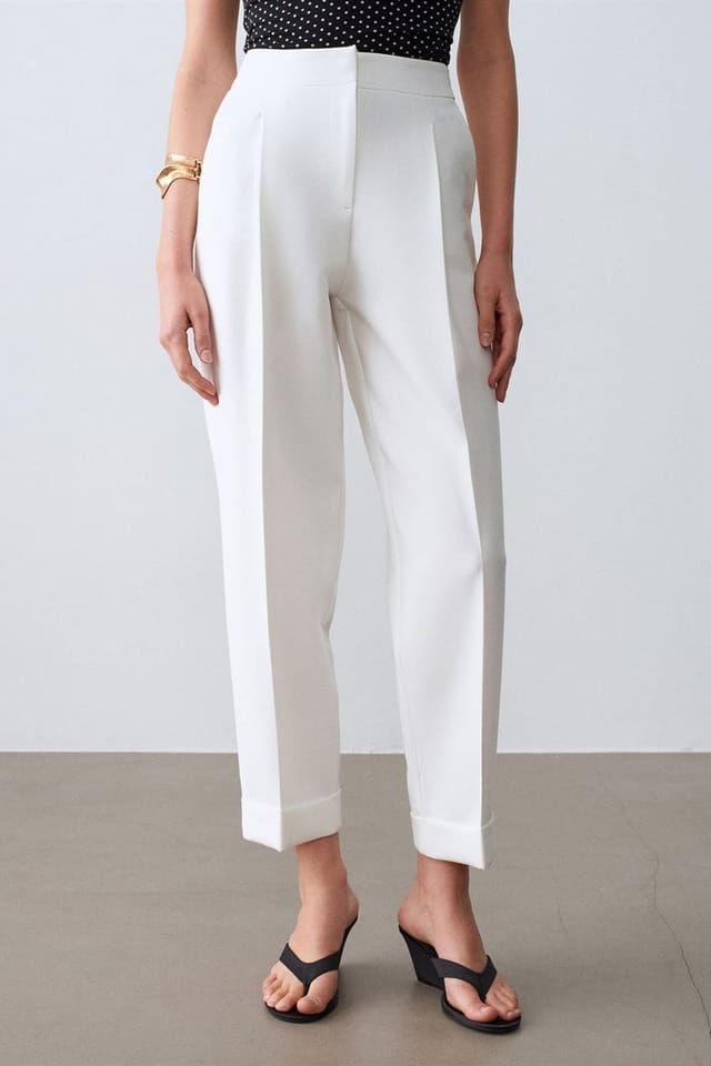 Dilvin Dilvin Women's High-waist Straight-leg Tailored Trousers in White - 3