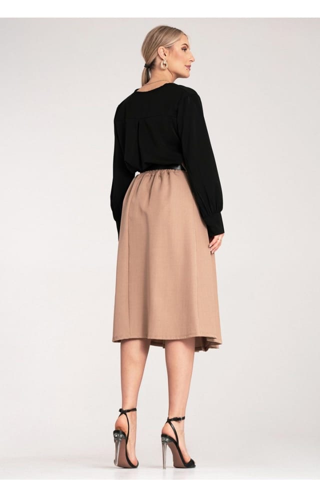 Love Lace Love Lace Women's Elegant Pleated High Waist Midi Skirt Belt in Beige - 3
