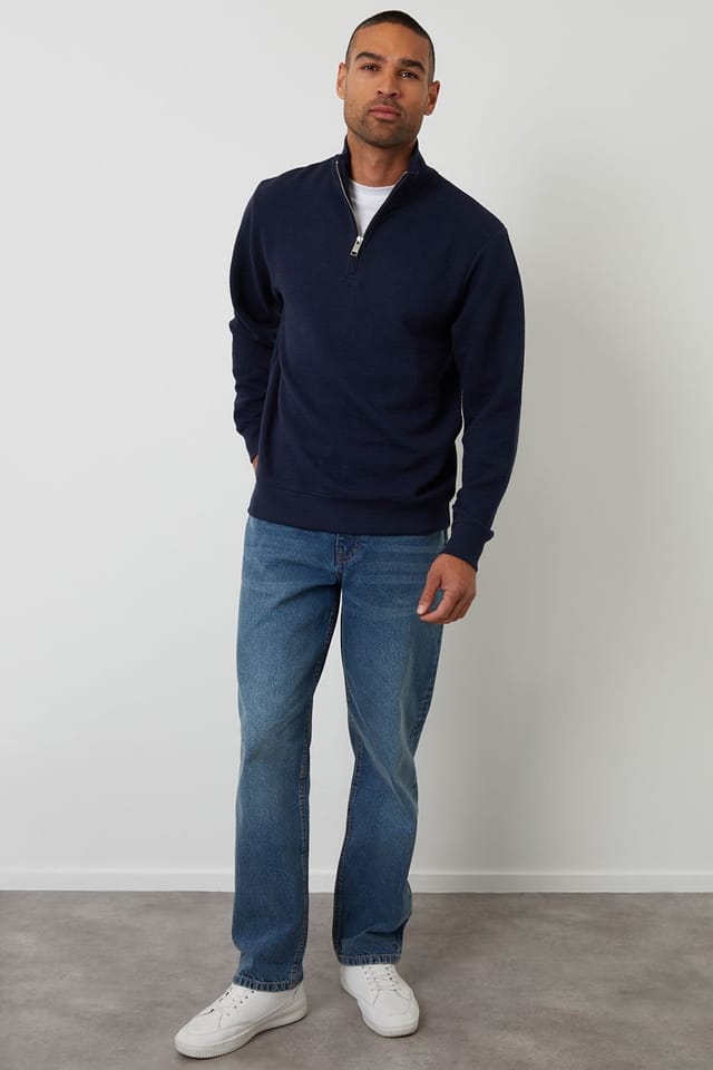 Threadbare Threadbare Men's Textured Quarter Zip Sweatshirt in Navy - 3