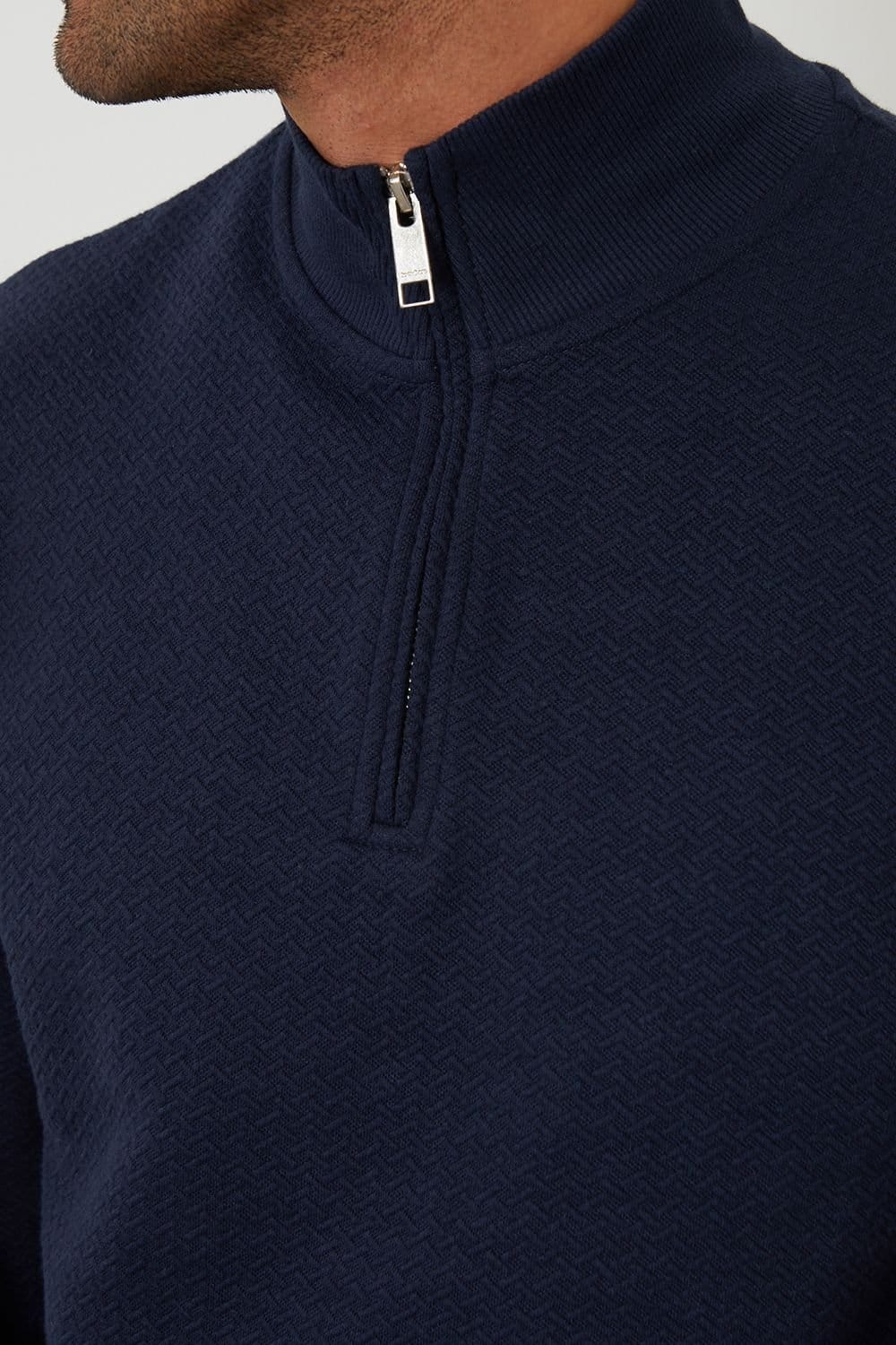 Threadbare Threadbare Men's Textured Quarter Zip Sweatshirt in Navy - 4