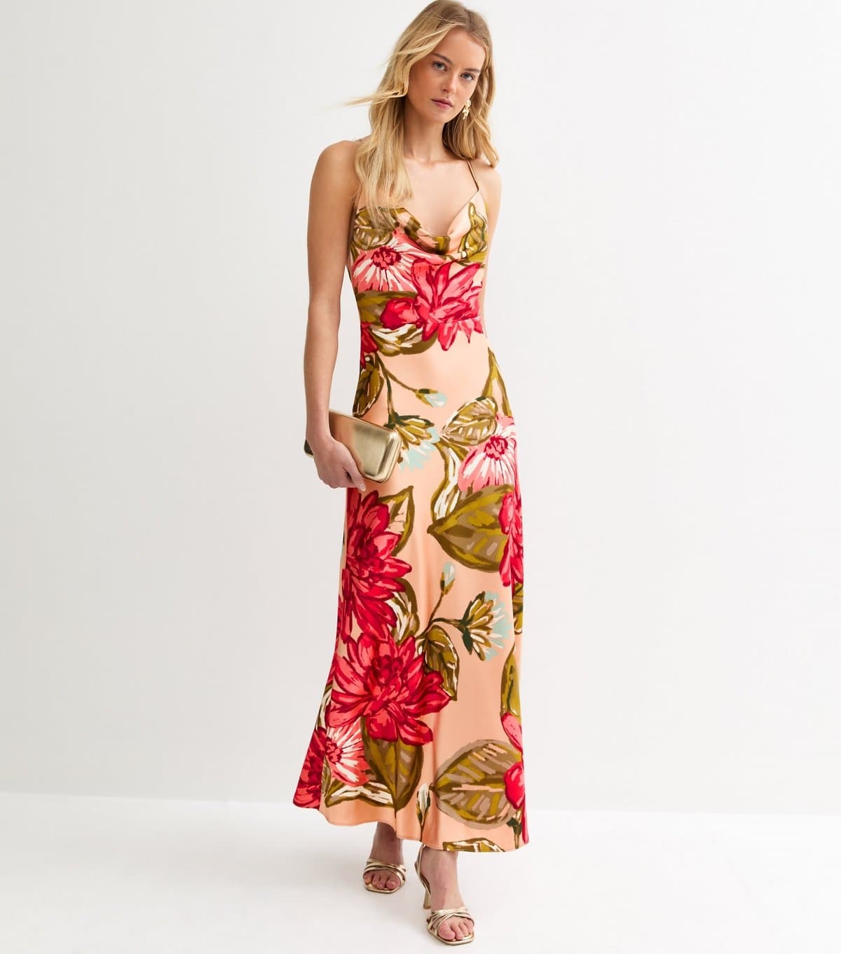 New Look Women's Tall Orange Lotus Print Midi Dress New Look