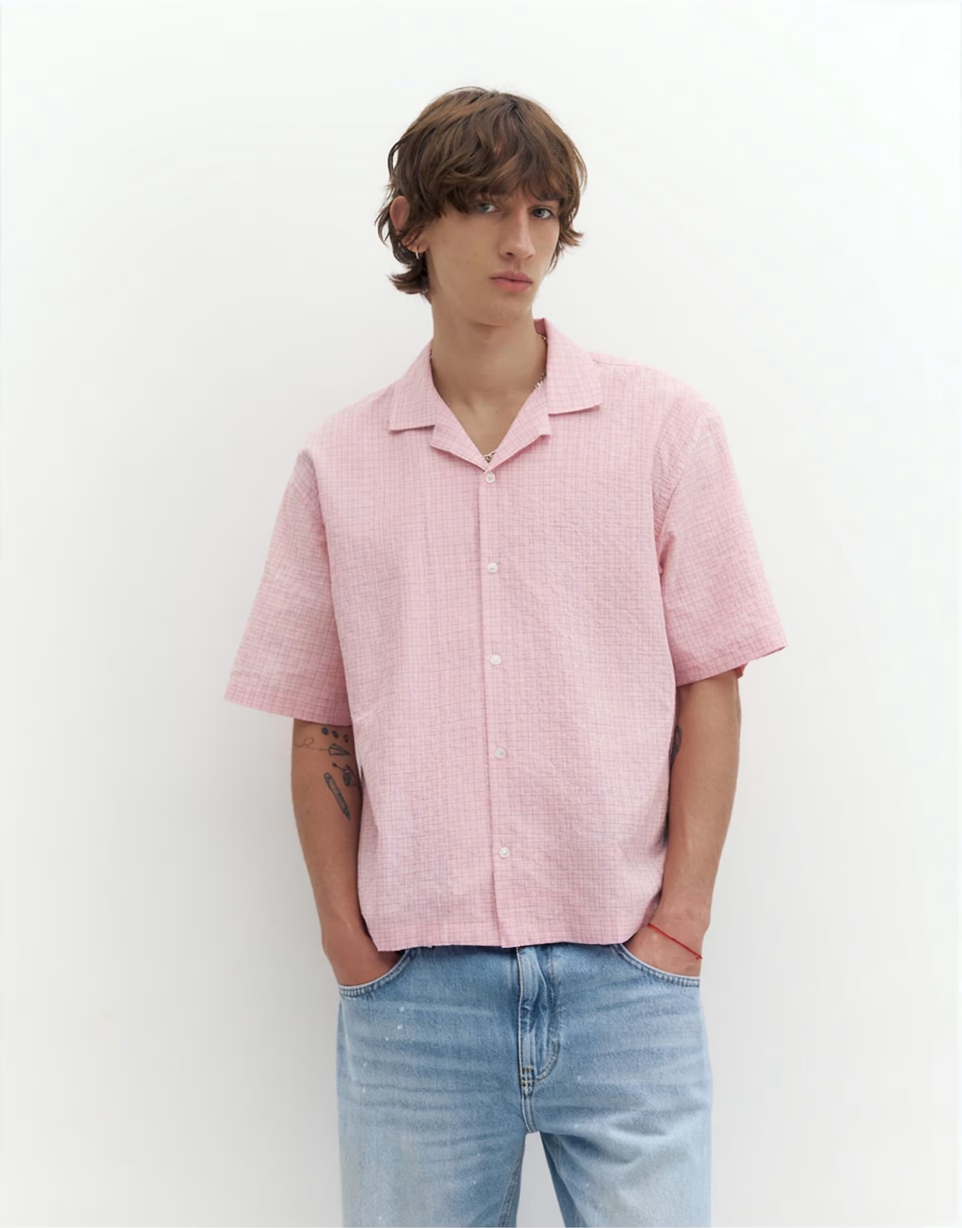 ASOS Pull&Bear Short sleeve check shirt in pink