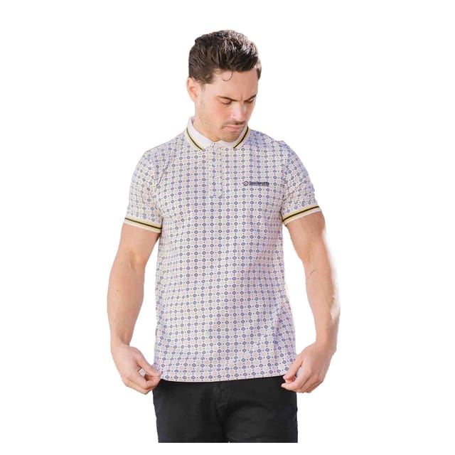Lambretta Lambretta Men's Geometric Polo Shirt in White - 3