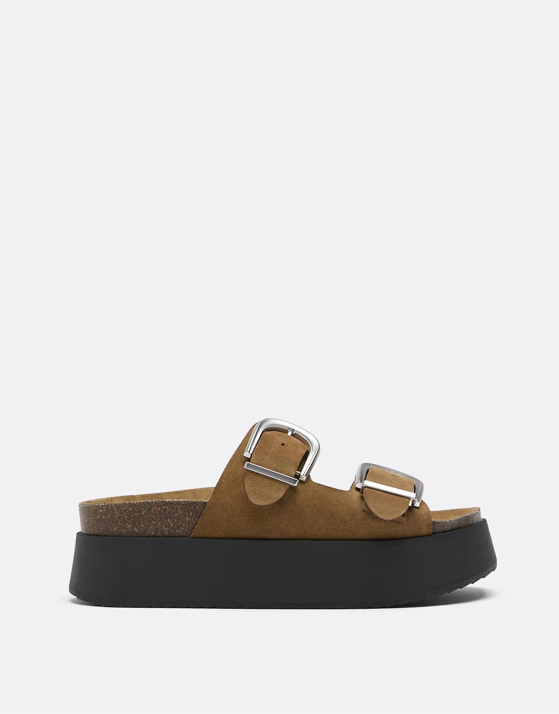 ASOS Stradivarius Leather faltform sandal in beige