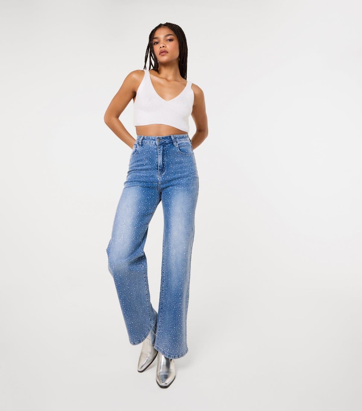 Pink Vanilla Women's Light Blue Diamante Jeans Pink Vanilla New Look