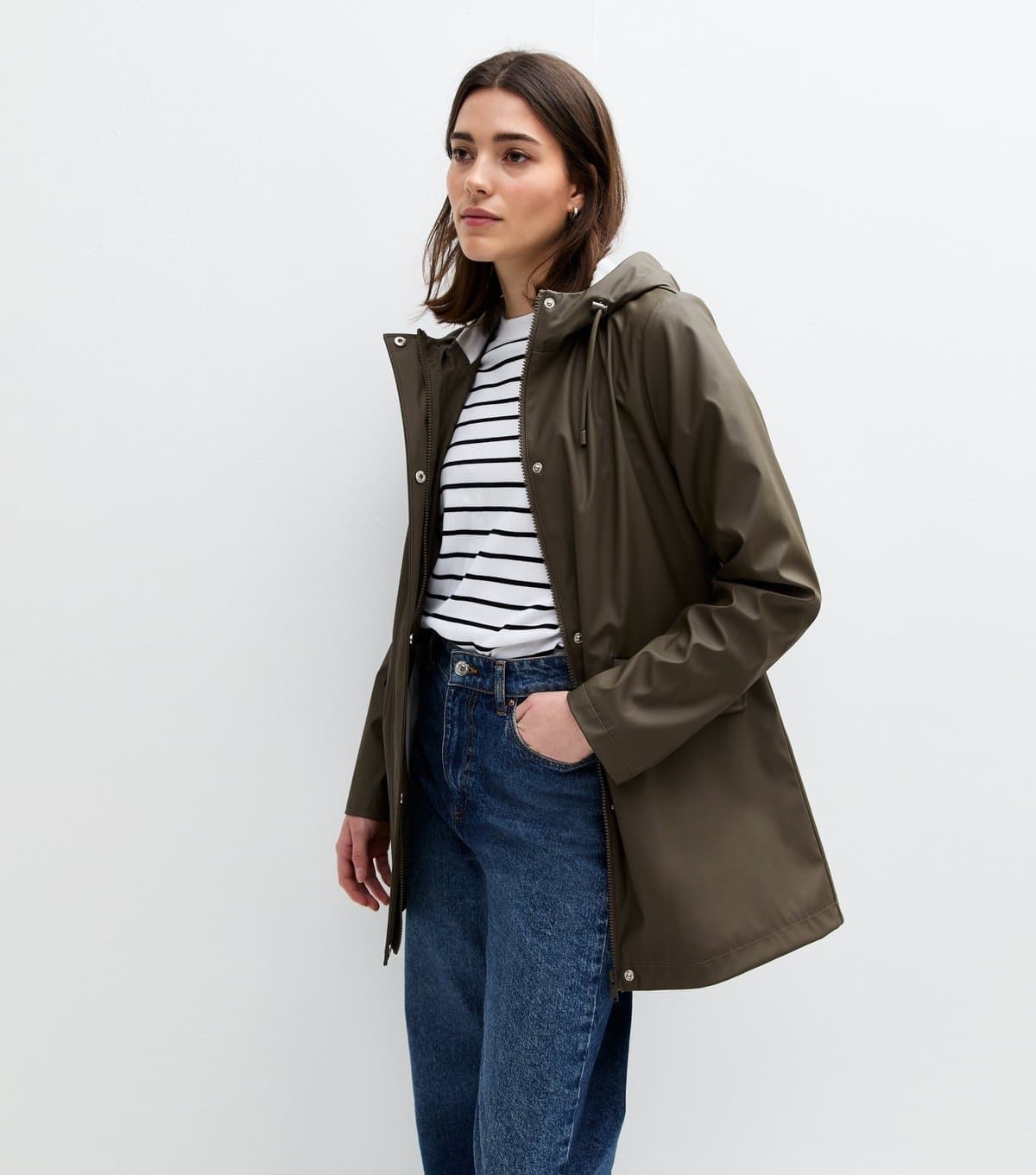 New Look Women's Khaki Green Unlined Shower Resistant Rain Coat New Look