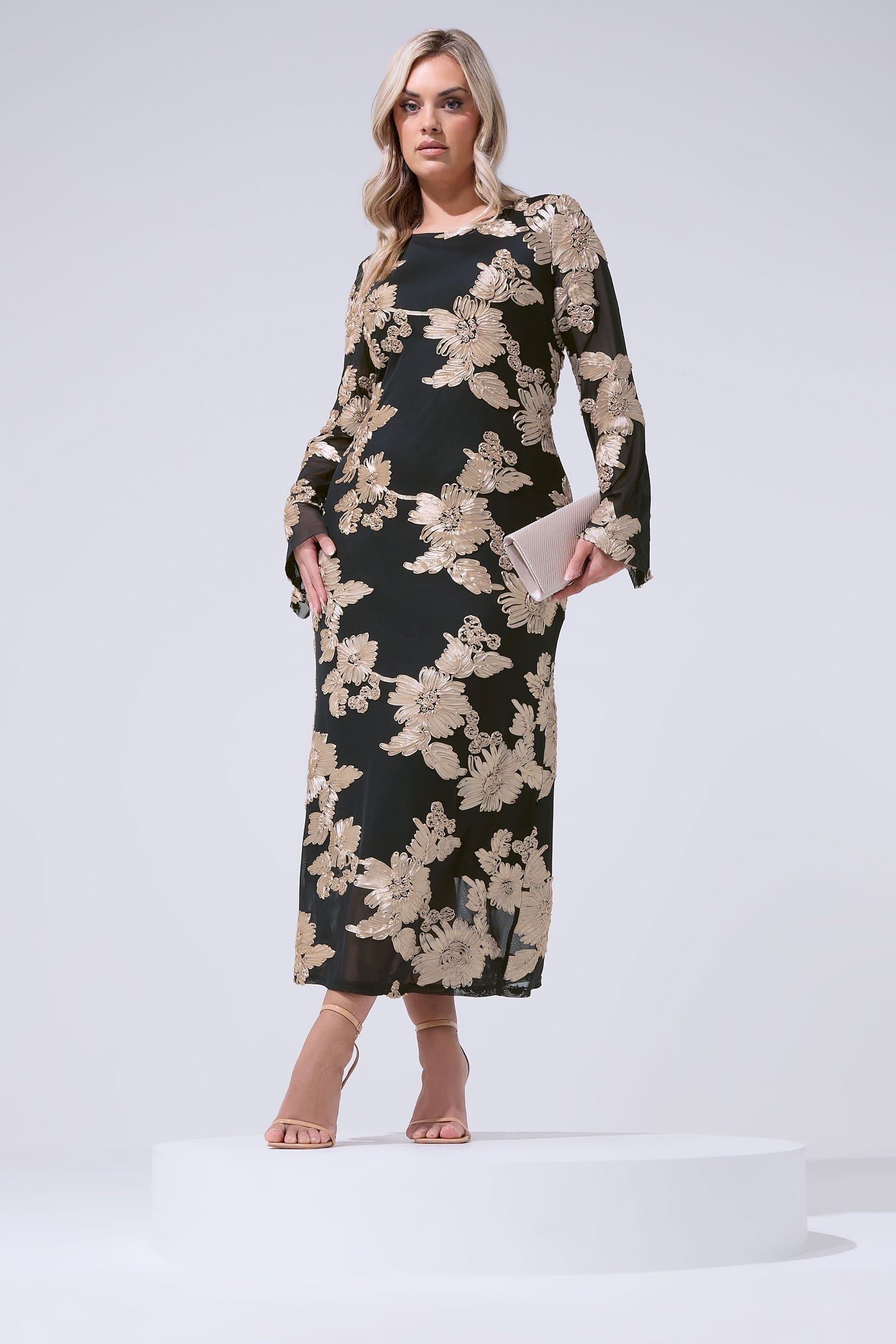 Yours Yours Women's Floral Applique Maxi Dress in Black