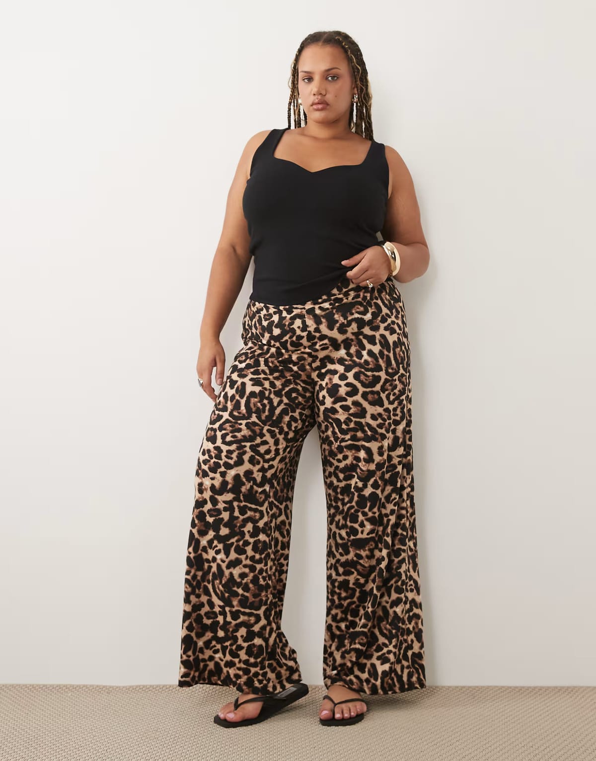 ASOS Vila Curve pull on wide leg trousers in leopard print - 1
