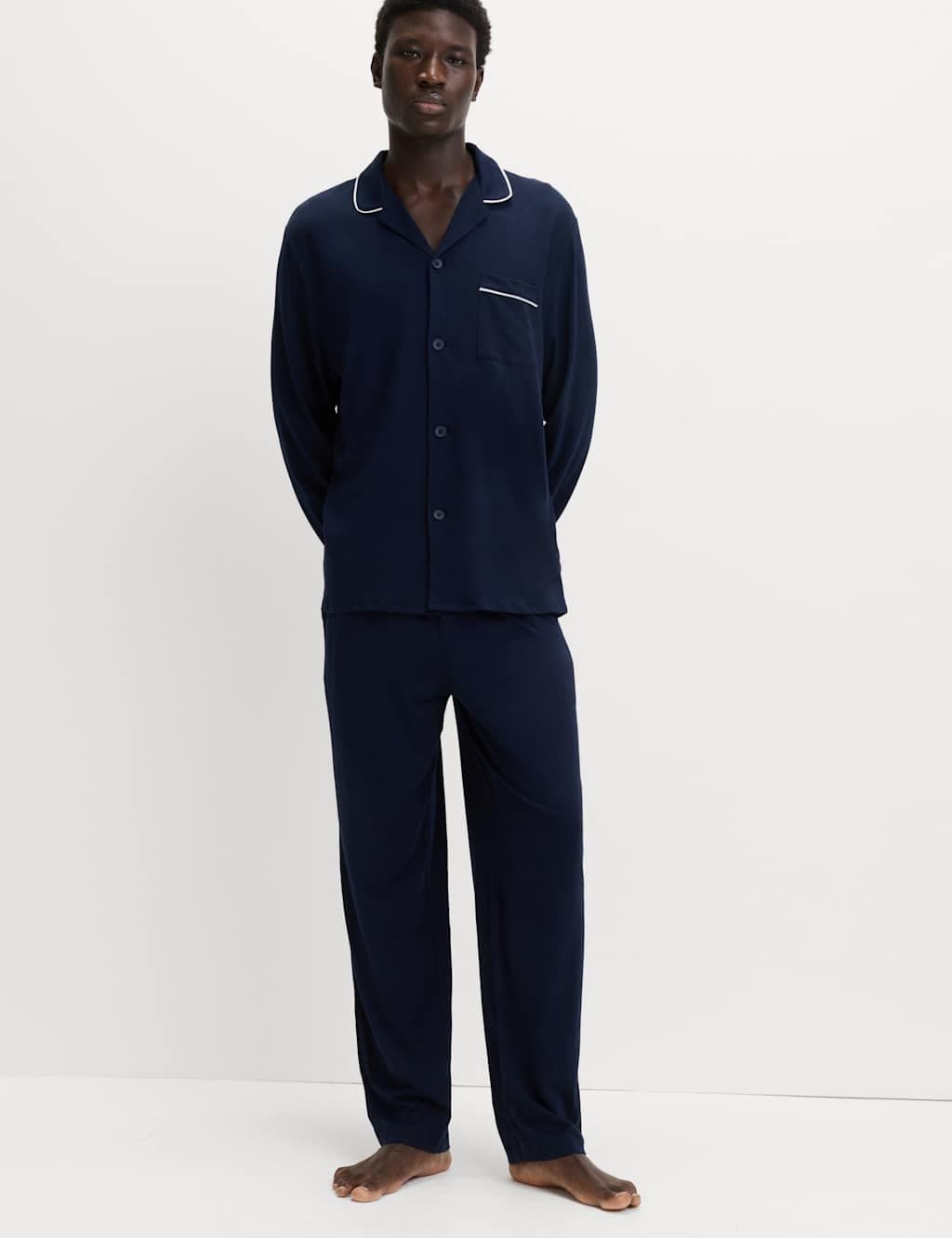 Marks & Spencer M&S Cotton Modal Blend Pyjama Set Navy