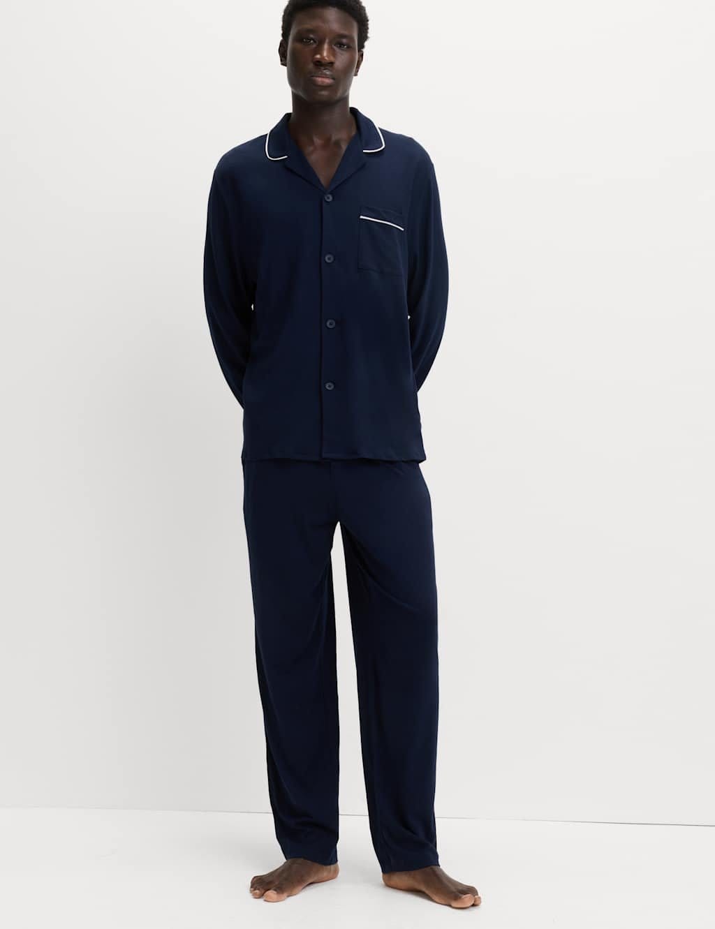 Marks & Spencer M&S Cotton Modal Blend Pyjama Set Navy - 1